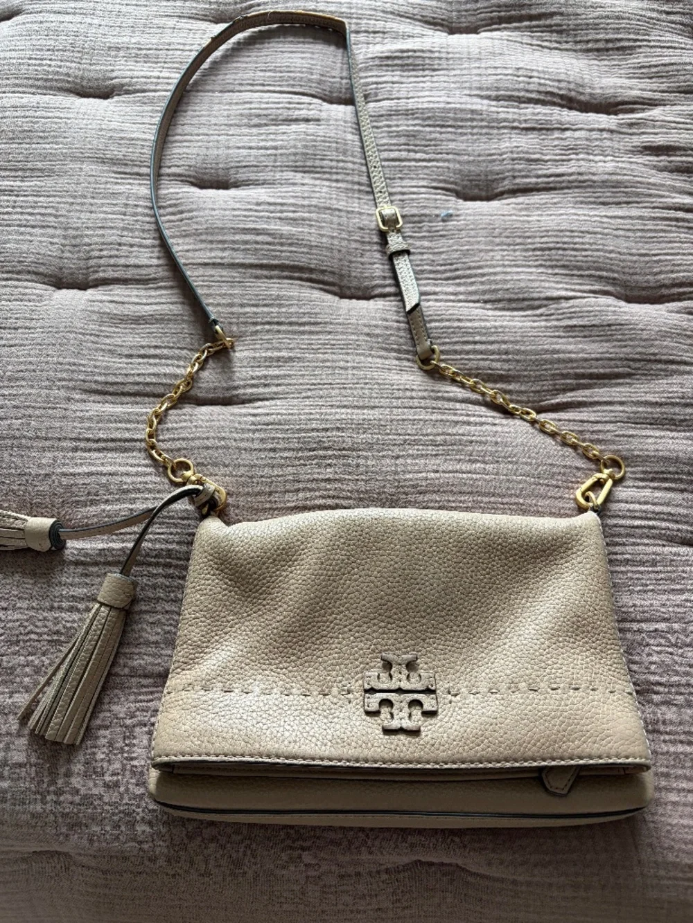 Tory Burch cross body purse tan